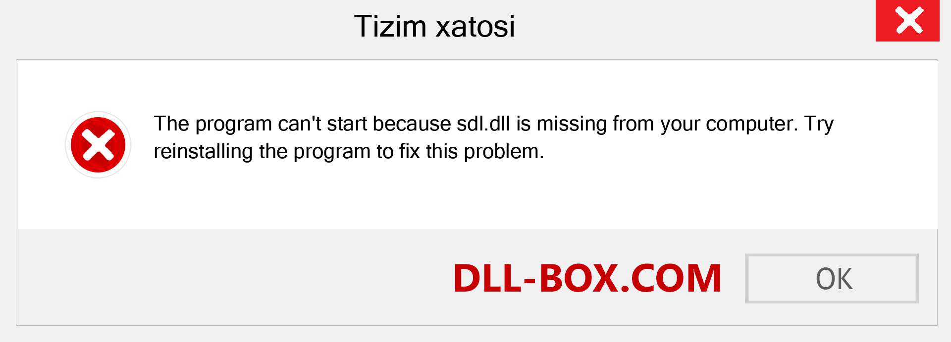 sdl.dll fayli yo'qolganmi?. Windows 7, 8, 10 uchun yuklab olish - Windowsda sdl dll etishmayotgan xatoni tuzating, rasmlar, rasmlar